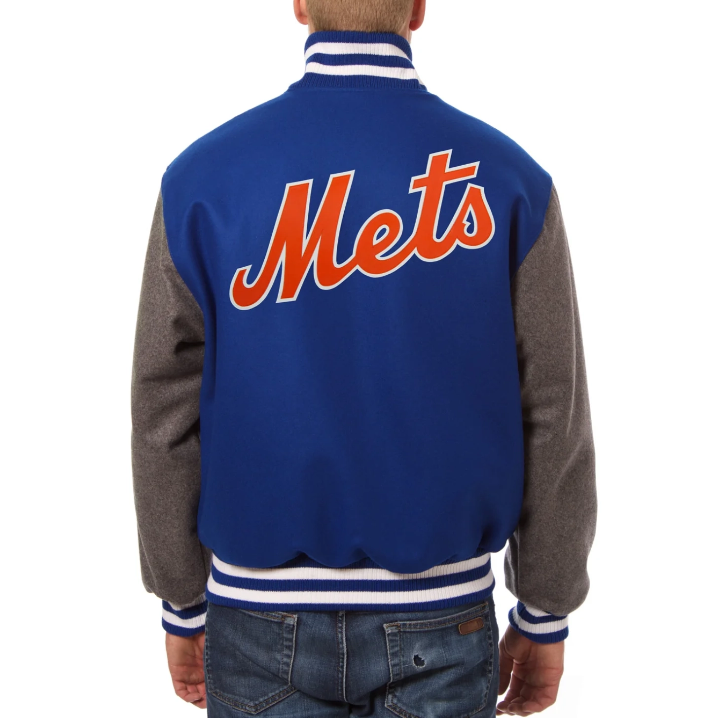 New york mets two tone handcrafted logo wool jacket blue gray 2