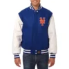 New york mets two tone wool and leather jacket blue white 1