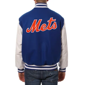 New york mets two tone wool and leather jacket blue white 2