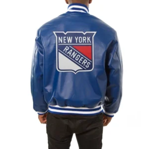 New york rangers genuine leather varsity jacket blue 1 1