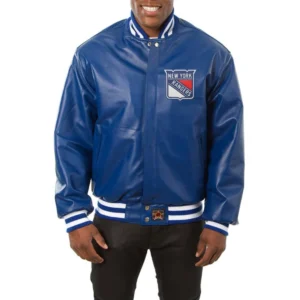 New york rangers genuine leather varsity jacket blue 1