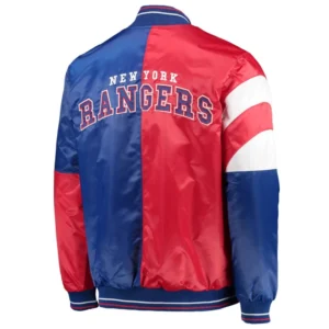 New york rangers leader satin varsity jacket red blue 1