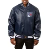 New york rangers real leather varsity jacket navy 1