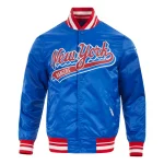 New York Rangers Script Tail Blue Satin Jacket