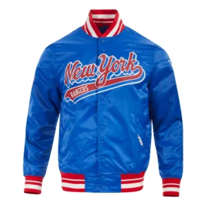 New york rangers script tail satin varsity jacket blue 1