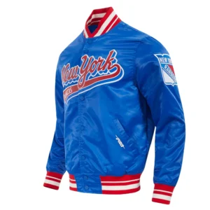 New york rangers script tail satin varsity jacket blue 2