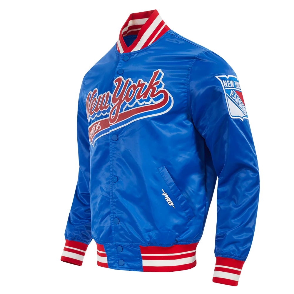 New york rangers script tail satin varsity jacket blue 2