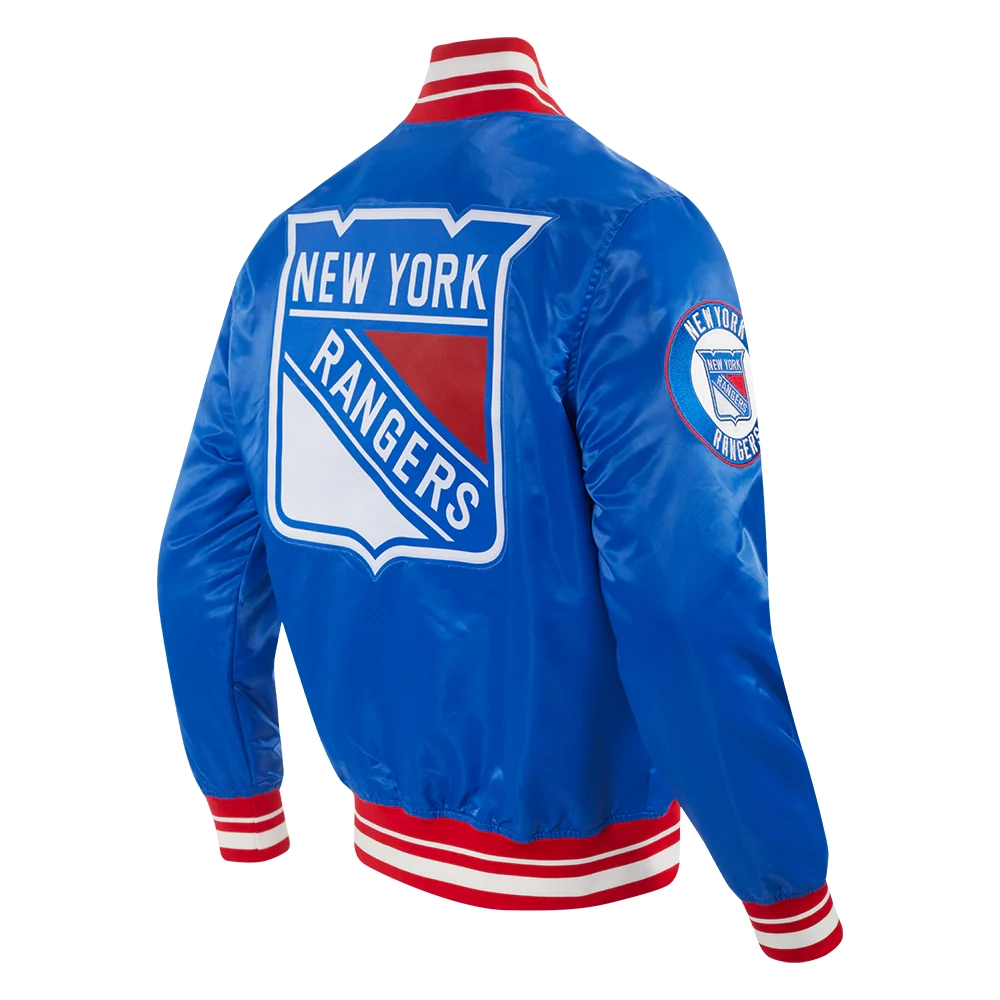 New york rangers script tail satin varsity jacket blue 3