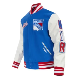 New york rangers script tail wool leather varsity jacket blue white 2