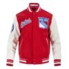 New york rangers script tail wool leather varsity jacket red white 1