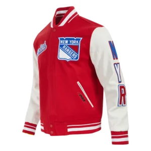 New york rangers script tail wool leather varsity jacket red white 2