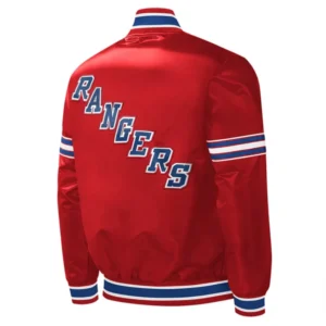 New york rangers slider full snap satin varsity jacket red 1