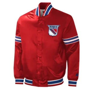 New york rangers slider full snap satin varsity jacket red 2