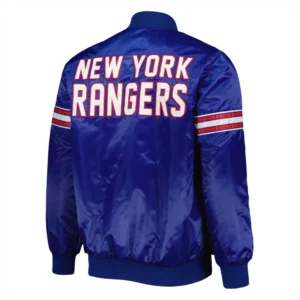 New york rangers starter pick and roll full snap satin varsity jacket blue 3