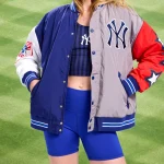 New York Yankees Full-Snap Blue/Gray Satin Jacket
