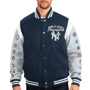 New york yankees franchise navy gray wool varsity jacket 1