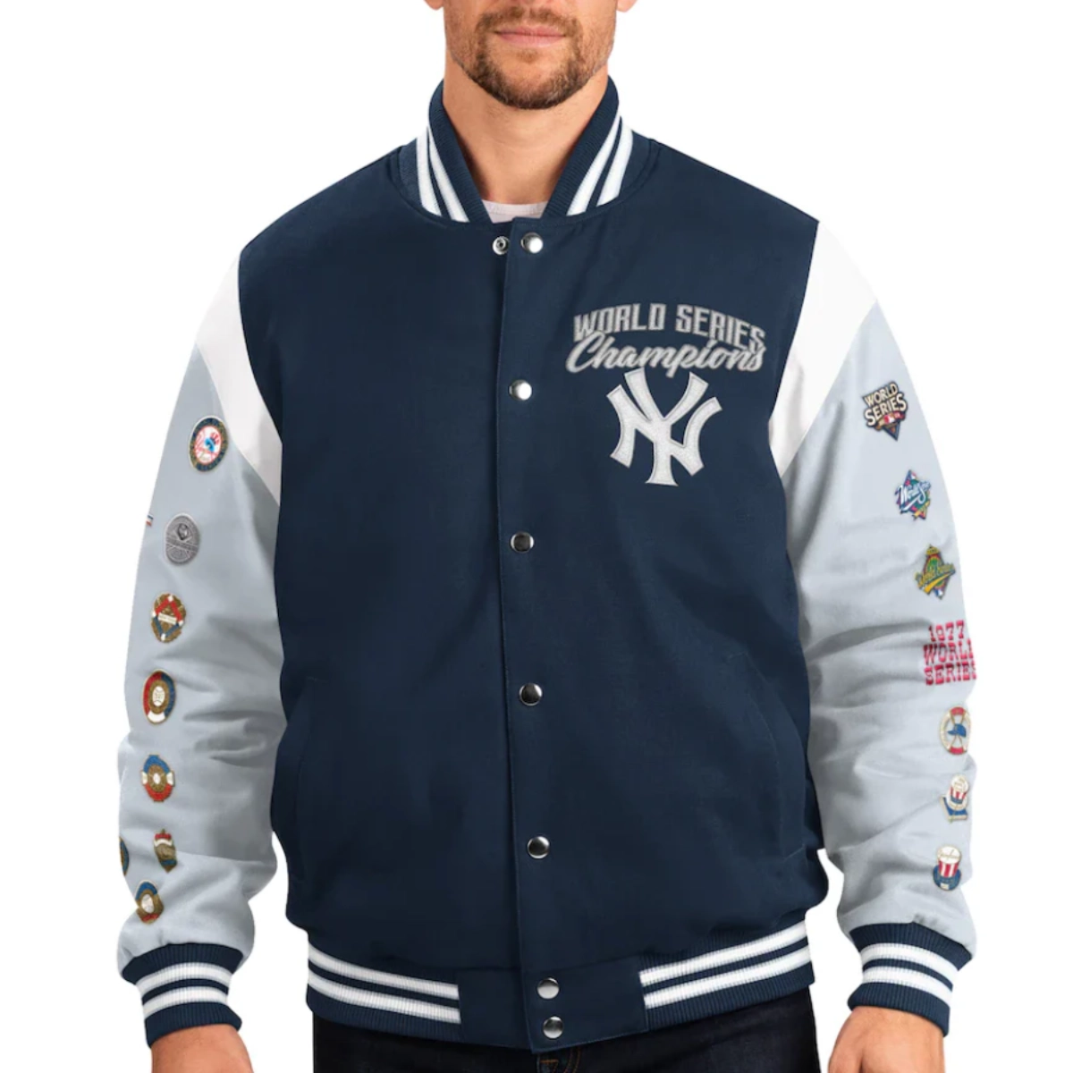 New york yankees franchise navy gray wool varsity jacket 1