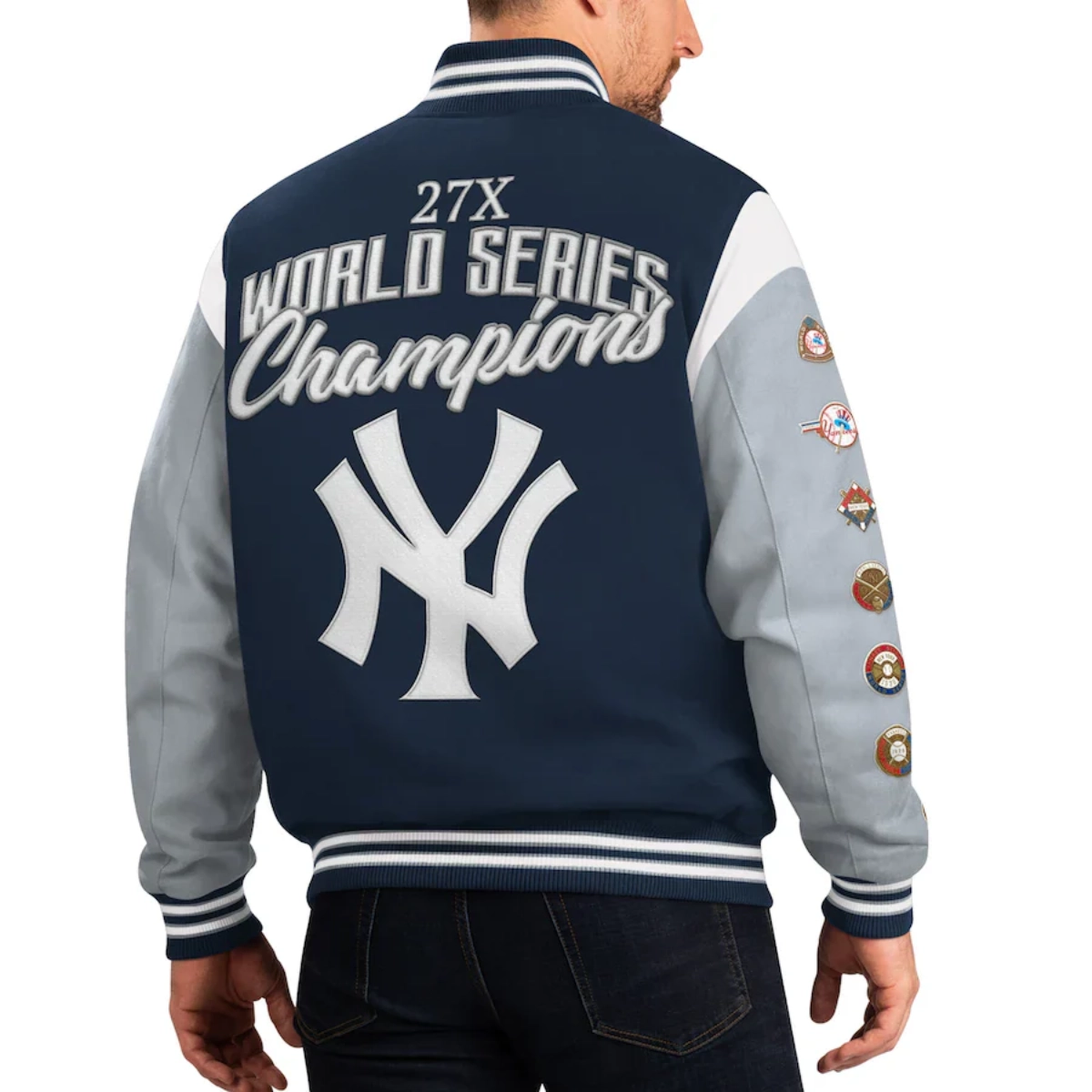 New york yankees franchise navy gray wool varsity jacket 2