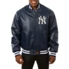New york yankees full real leather varsity jacket navy 1