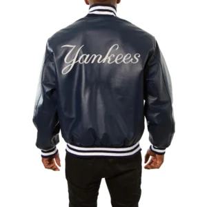 New york yankees full real leather varsity jacket navy 2