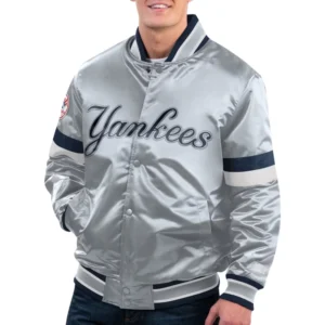 New york yankees home game satin varsity jacket gray 1