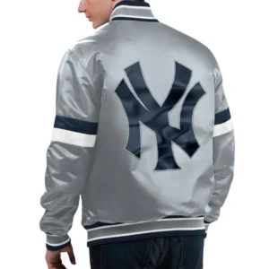New york yankees home game satin varsity jacket gray