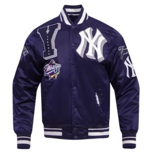 New york yankees mashup full snap satin varsity jacket navy 1 1