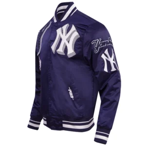 New york yankees mashup full snap satin varsity jacket navy 8 1