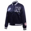 New york yankees mashup full snap womans satin varsity jacket navy 1