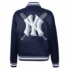 New york yankees mashup full snap womans satin varsity jacket navy 10