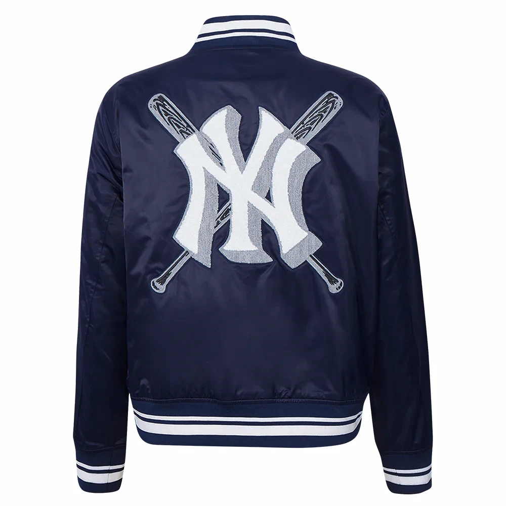 New york yankees mashup full snap womans satin varsity jacket navy 10