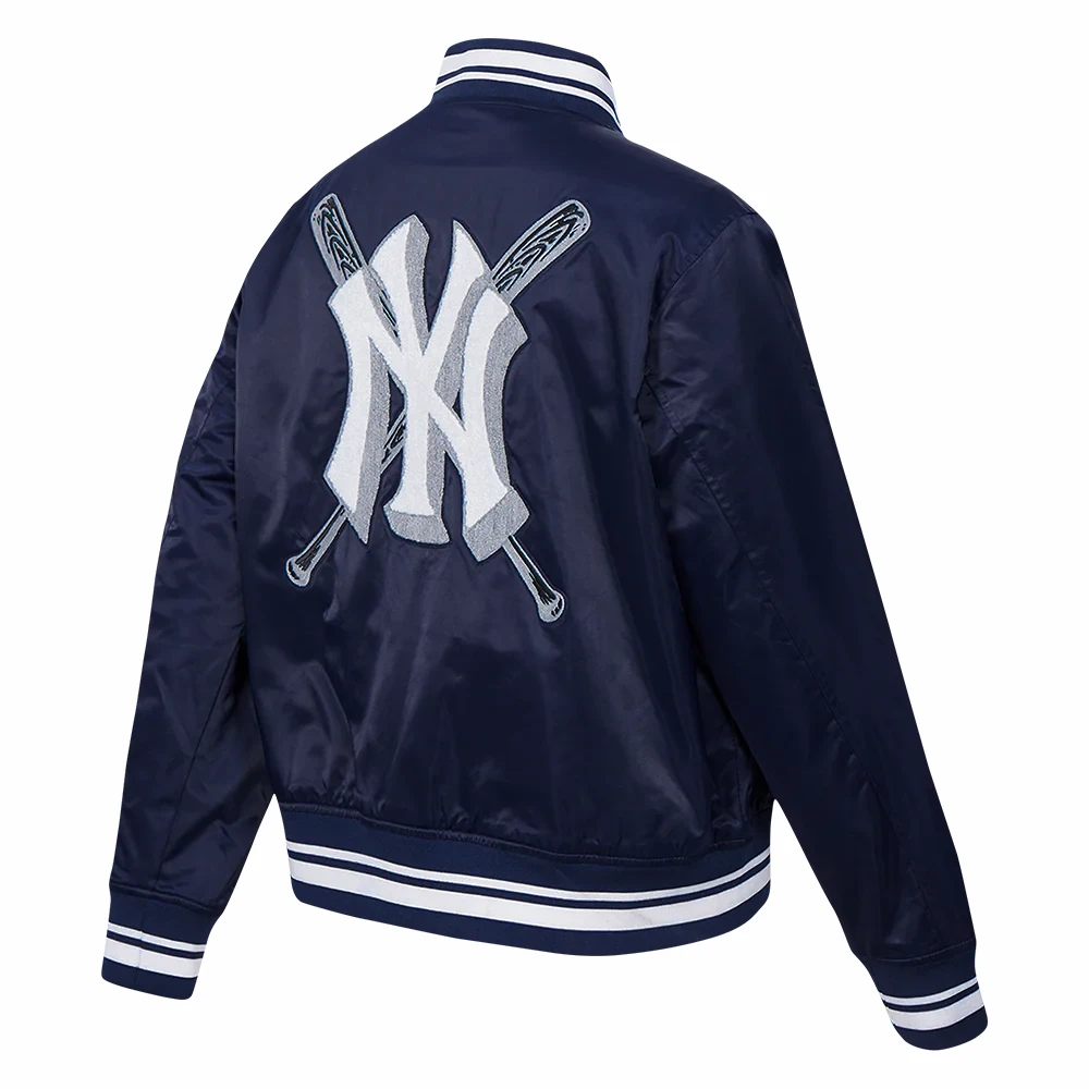 New york yankees mashup full snap womans satin varsity jacket navy 11