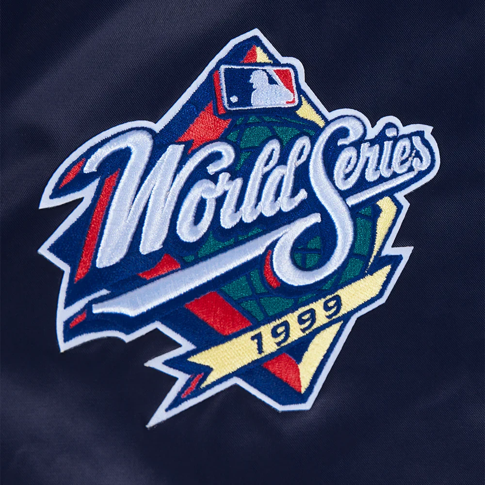 New york yankees mashup full snap womans satin varsity jacket navy 12