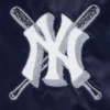 New york yankees mashup full snap womans satin varsity jacket navy 13