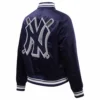 New york yankees mashup full snap womans satin varsity jacket navy 2