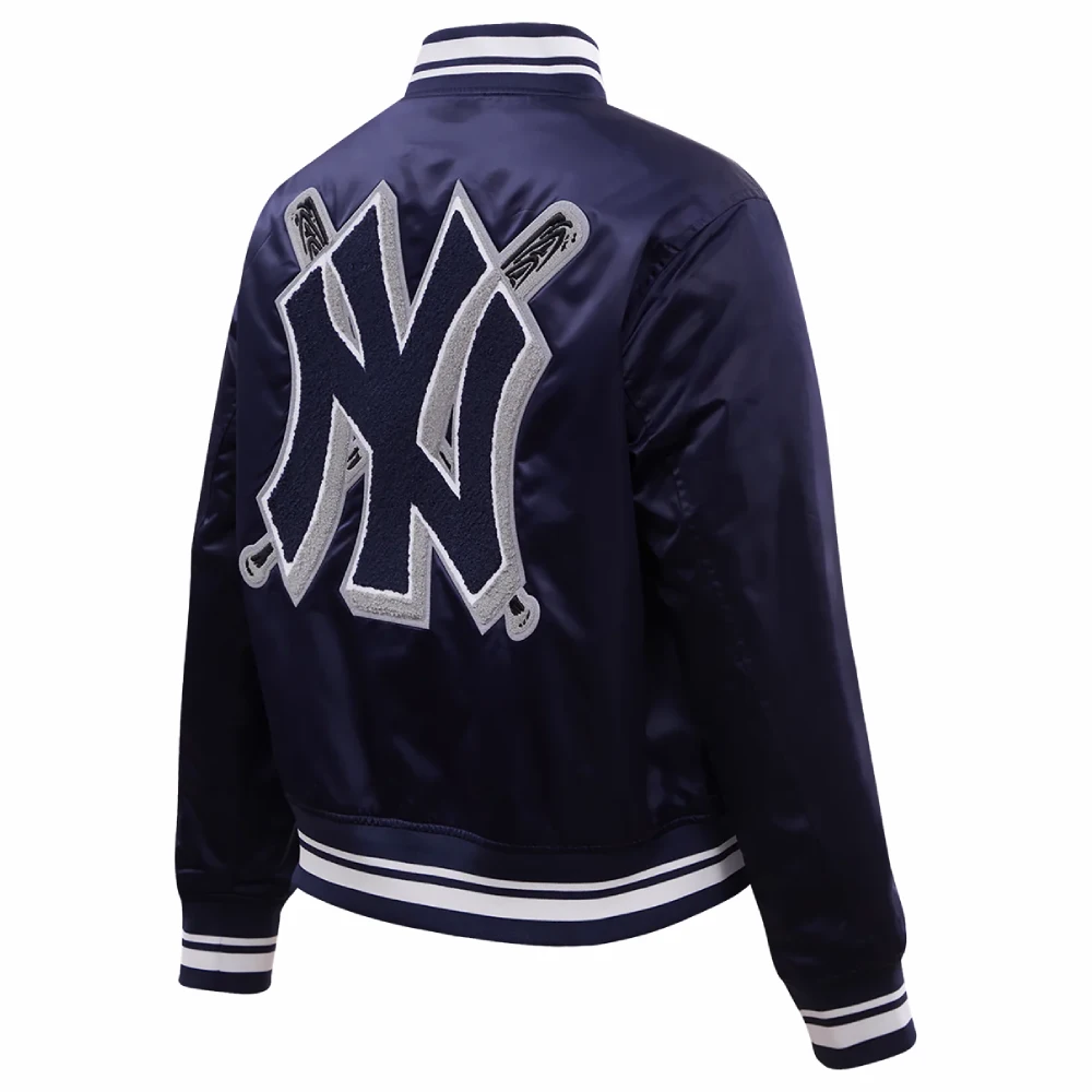 New york yankees mashup full snap womans satin varsity jacket navy 2
