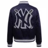 New york yankees mashup full snap womans satin varsity jacket navy 3