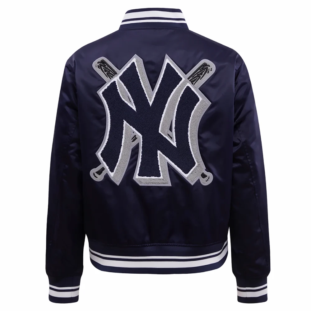 New york yankees mashup full snap womans satin varsity jacket navy 3
