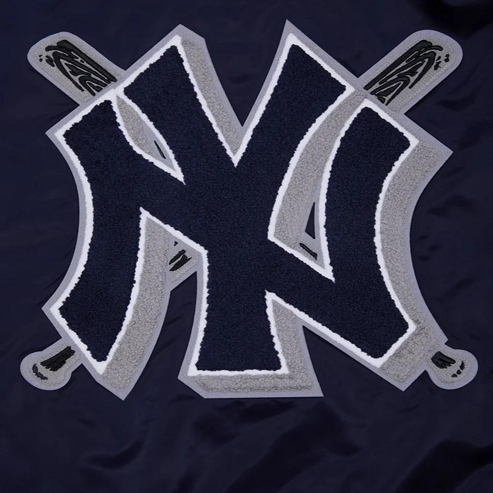 New york yankees mashup full snap womans satin varsity jacket navy 4