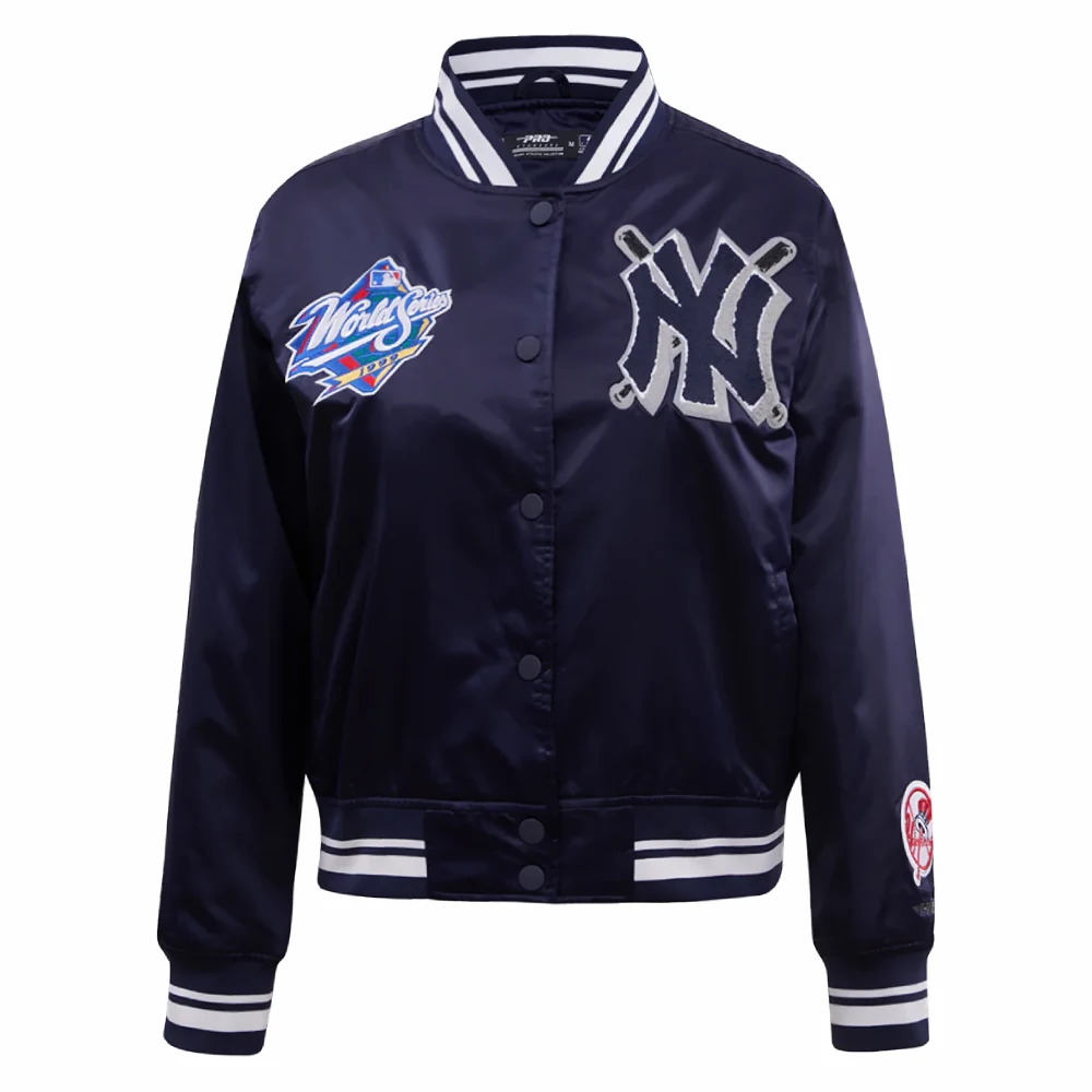 New york yankees mashup full snap womans satin varsity jacket navy 7