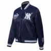 New york yankees mashup full snap womans satin varsity jacket navy 9