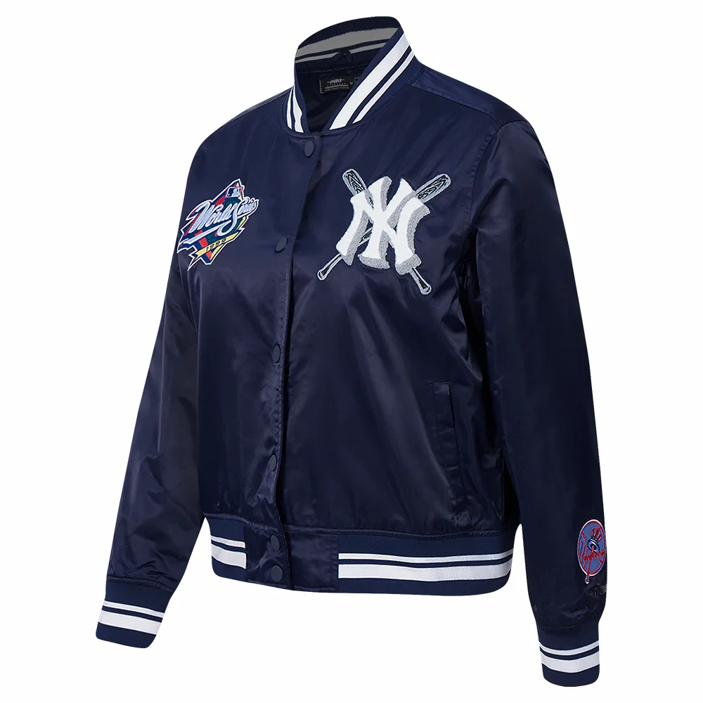 New york yankees mashup full snap womans satin varsity jacket navy 9