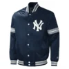 New york yankees midfield full snap satin varsity jacket navy 1