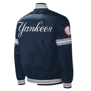 New york yankees midfield full snap satin varsity jacket navy 2