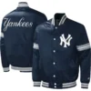 New york yankees midfield full snap satin varsity jacket navy 3