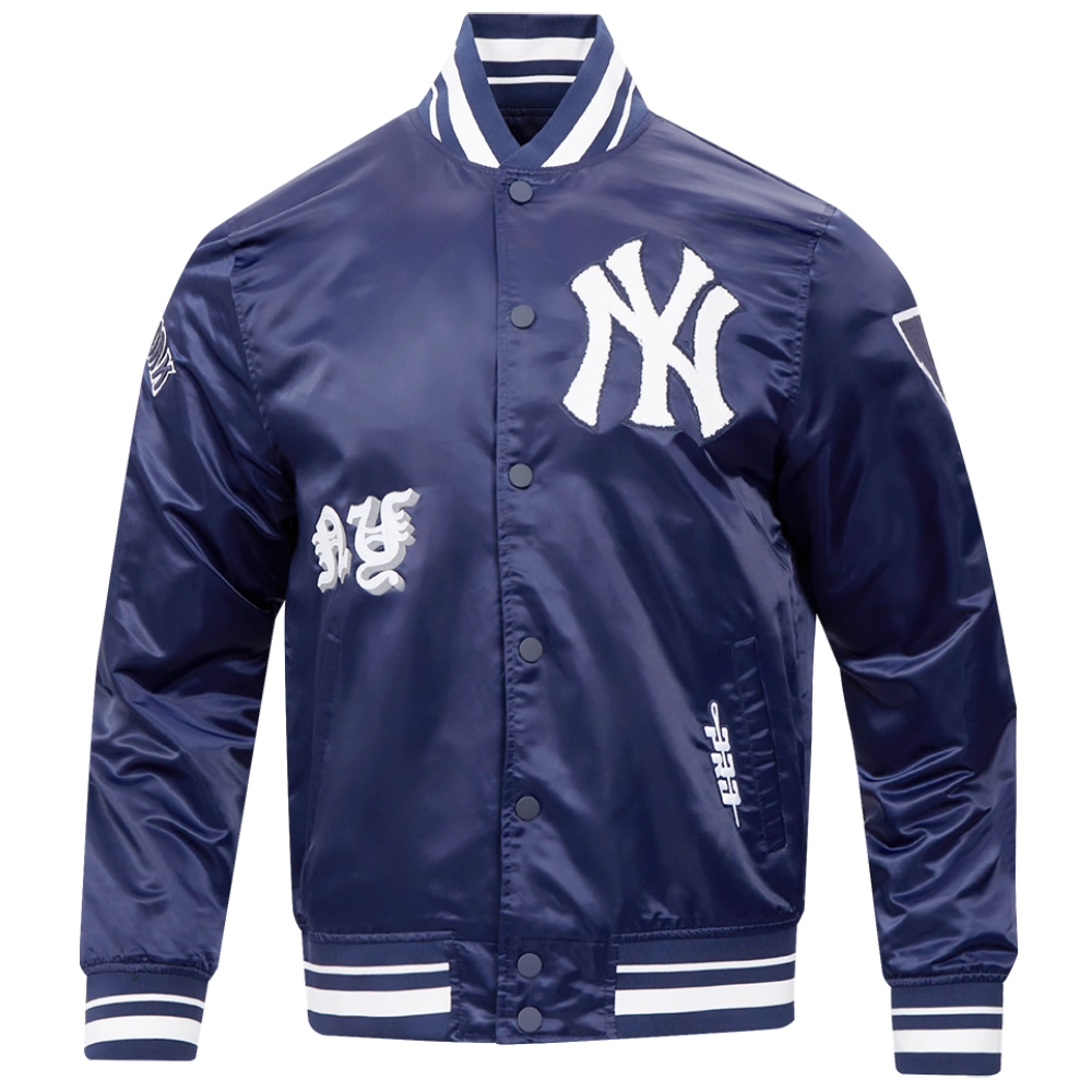 New york yankees old english full snap satin varsity jacket navy 1 1