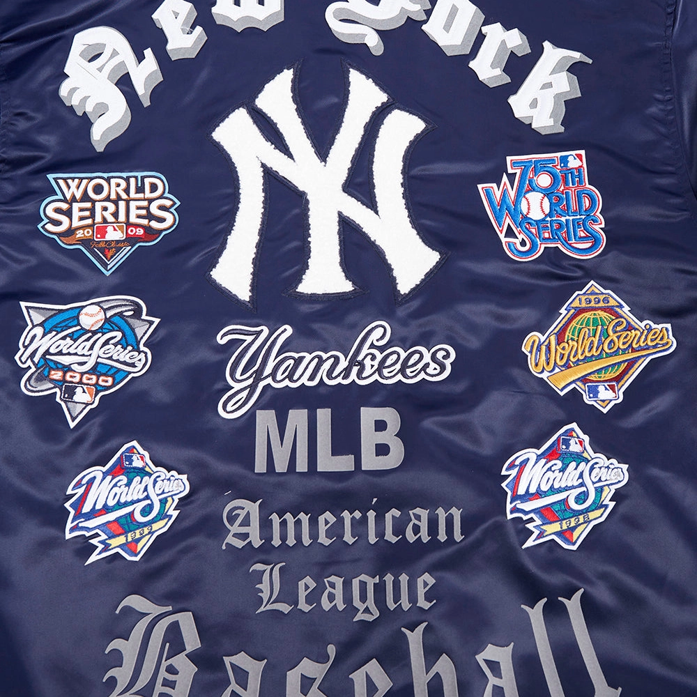 New york yankees old english full snap satin varsity jacket navy 3 1