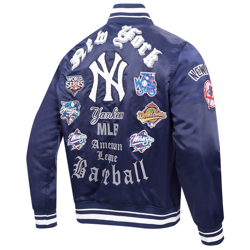 New york yankees old english full snap satin varsity jacket navy 5 1