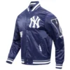 New york yankees old english full snap satin varsity jacket navy 6 1
