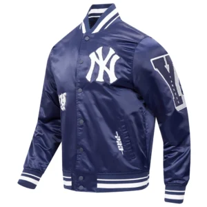 New york yankees old english full snap satin varsity jacket navy 6 1
